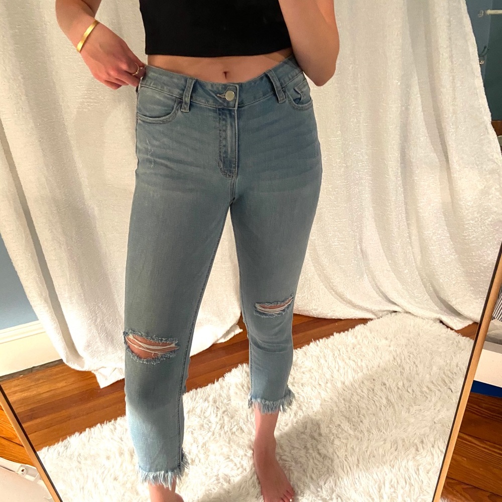 Just USA light wash ankle fray skinny jeans